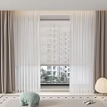 Modern Interior With Gray Curtains Sheer White Panels And Window View