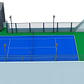 Roof Top Tennis Court Featuring Blue Playing Surface Fence And Lighting Poles For Outdoor Fitness