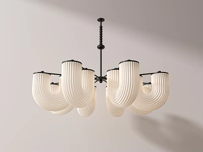 Modern Chandelier With White Curved Lampshades And Black Metal Frame Design 3d model