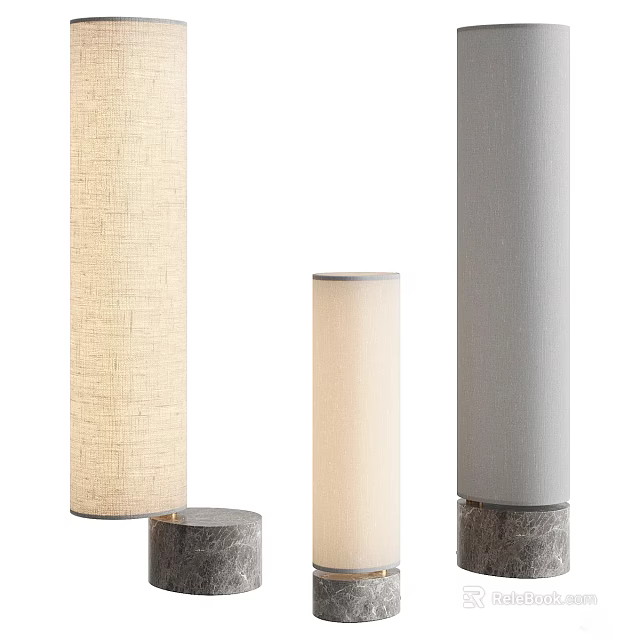 Modern Floor Lamps With Linen Shades And Marble Bases In Different Sizes 3d model 