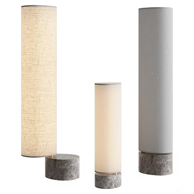 Modern Floor Lamps With Linen Shades And Marble Bases In Different Sizes 3d model