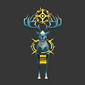 Blue Deer With Blue Antlers Yellow Decorations Neck Ring Feather Like Tail And Yellow Scroll
