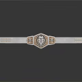 White Championship Belt With Gold Accents Octagonal Center Emblem And Reflective Surface
