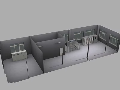 Industrial Factory Interior Layout With Multiple Rooms Machinery Control Panels And Windows 3d model