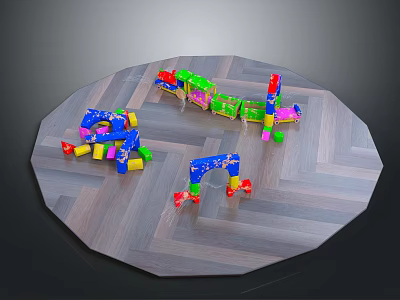 Colorful Children's Building Blocks With Various Shapes And Play Structures On Wooden Floor 3d model