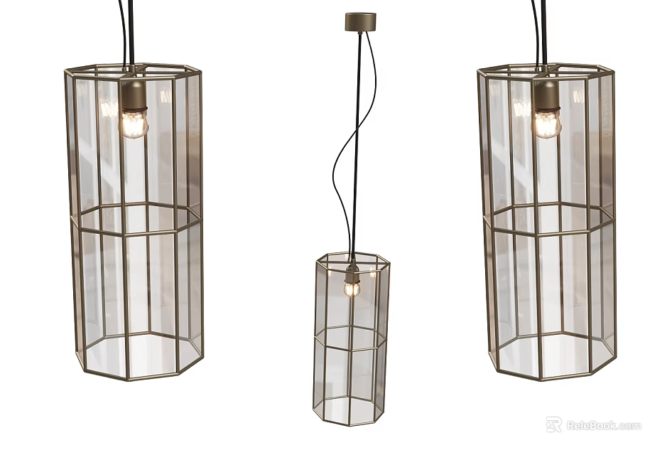 Modern Irregular Shaped Pendant Lights With Metal Frame And Transparent Shade For Home Decor 3d model 