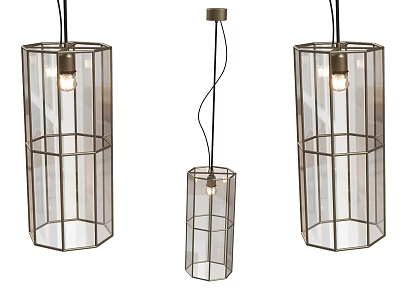Modern Irregular Shaped Pendant Lights With Metal Frame And Transparent Shade For Home Decor 3d model