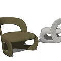 Modern Curved Brown And White Leisure Chairs With Upholstered Seats And Bent Frame