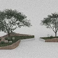 Modern Landscape Tree Pits Design With Trees Wooden Edges Grass And Stones