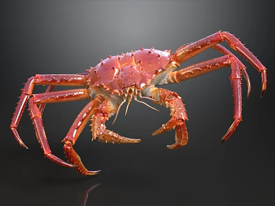 Red King Crab With Long Legs On Black Background With Reflection 3d model
