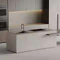 Modern Kitchen With Sleek Wooden Cabinets Island Countertop And Built in Appliances