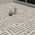 Black And White Geometric Pattern Floor Tiles With Cleaning Tools And Natural Light 3d model