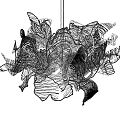 Artistic Modern Chandelier Featuring Intricate Wire Frame and Abstract Feather Shapes