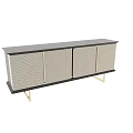 Modern TV Stand With Woven Texture Doors And Black Top Metal Legs