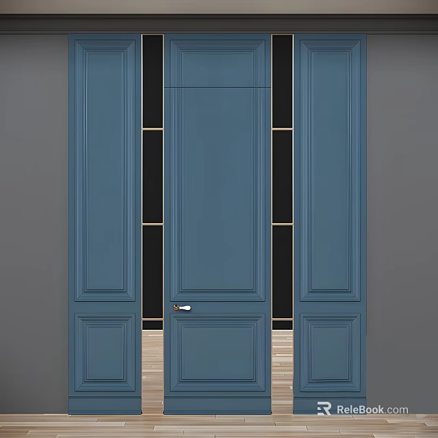 Stylish Blue Double Door With Decorative Lines And Classic Panel Details 3d model