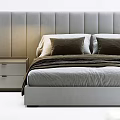 Modern Double Bed With Upholstered Headboard Matching Nightstands And Neutral Bedding 3d model