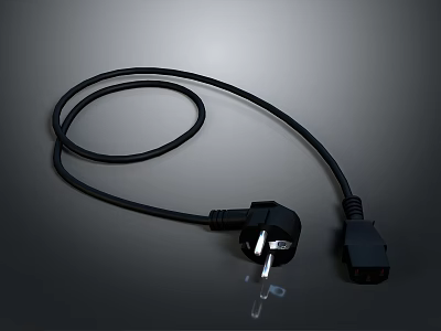 Black Power Cable With Plug And Connector Details On Dark Background 3d model