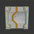 Futuristic White Platform Structure With Yellow Accent Stripe And Symmetric Panels