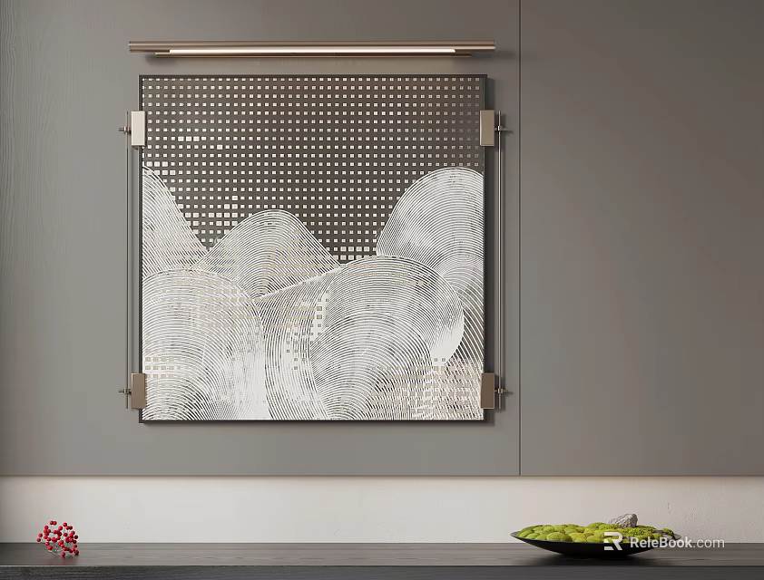 Modern Abstract Wall Art With Metal Frame And Gray Background Decor 3d model