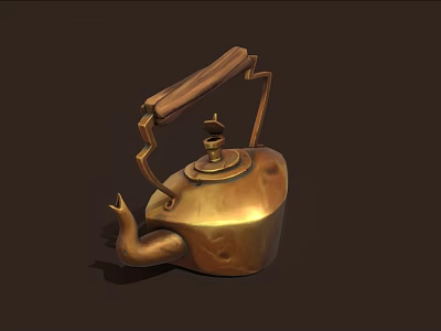 Vintage Copper Kettle With Wooden Handle And Bird Shaped Spout For Home Use 3d model
