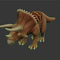 Detailed Orange Triceratops Dinosaur 3D Model with Spiked Frill and Horns