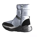 Silver And Black Padded Winter Shoes With Strap And Treaded Outdoor Sole