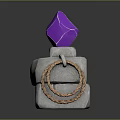 Stacked Gray Stone Structure Featuring Purple Diamond Metal Ring And Brown Rope