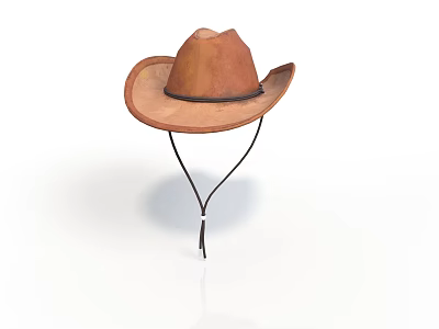 Brown Leather Cowboy Hat With Adjustable Chin Strap For Daily Wear 3d model
