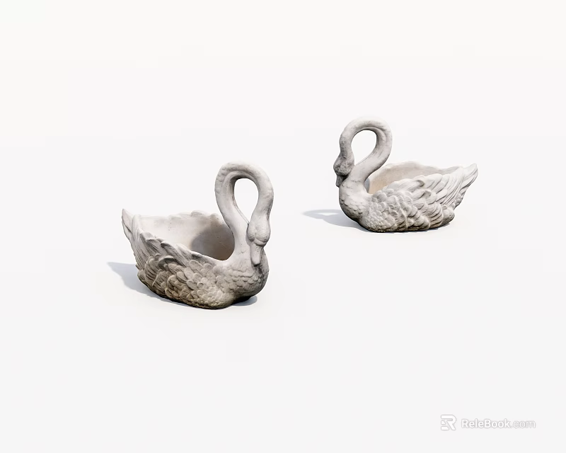 Two Swan Shaped Decorative Figurines In White Ceramic For Home Decoration 3d model 