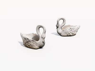 Two Swan Shaped Decorative Figurines In White Ceramic For Home Decoration 3d model