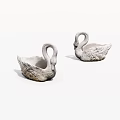 Two Swan Shaped Decorative Figurines In White Ceramic For Home Decoration