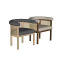 Modern Accent Chair With Oak Wood Frame Gray Upholstered Seat And Rattan Woven Back
