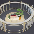 Traditional Chinese Decorative Setup With Wooden Framework Calligraphy Scrolls And Pine Bonsai 3d model