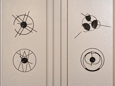Four Abstract Geometric Wall Clocks With Black Lines On Beige Background 3d model