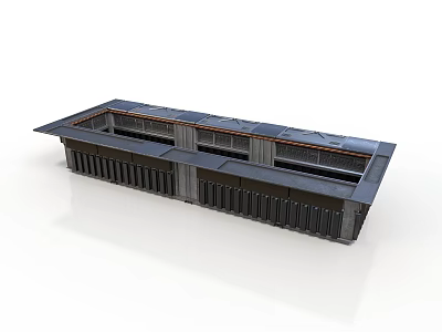 Industrial Workbench Structure With Long Rectangular Shape Multiple Compartments And Grilled Base 3d model