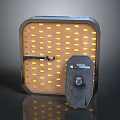 Military Weapon Square Shaped Explosive Device With Yellow Dotted Pattern And Black Trigger Mechanism