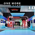 ONE MORE Exhibition Interior With 1.0 2.0 3.0 Tech Displays And People Walking