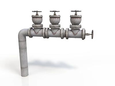 Industrial Equipment Heavy Duty Pipeline System With Three Control Valves And Handwheels 3d model