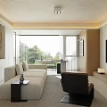 Modern Living and Dining Room Interior With Sofa TV Dining Table And Large Window