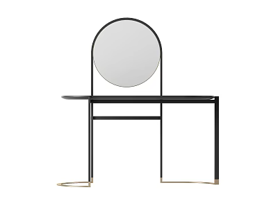 Modern Dressing Table With Round Mirror Black Frame And Golden Accents 3d model