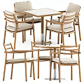 Modern Wooden Dining Table and Chair Set With Beige Cushions and Metal Legs
