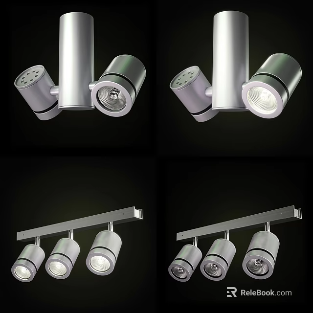 Modern Silver Downlights and Spotlights for Bright Ceiling Row Lighting Design 3d model