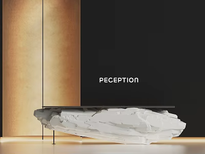 Modern White Stone Reception Desk With Black And Gold Wall Interior Design 3d model
