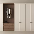 Modern White And Wooden Wardrobe With Open Section Hanging Clothes And Drawers