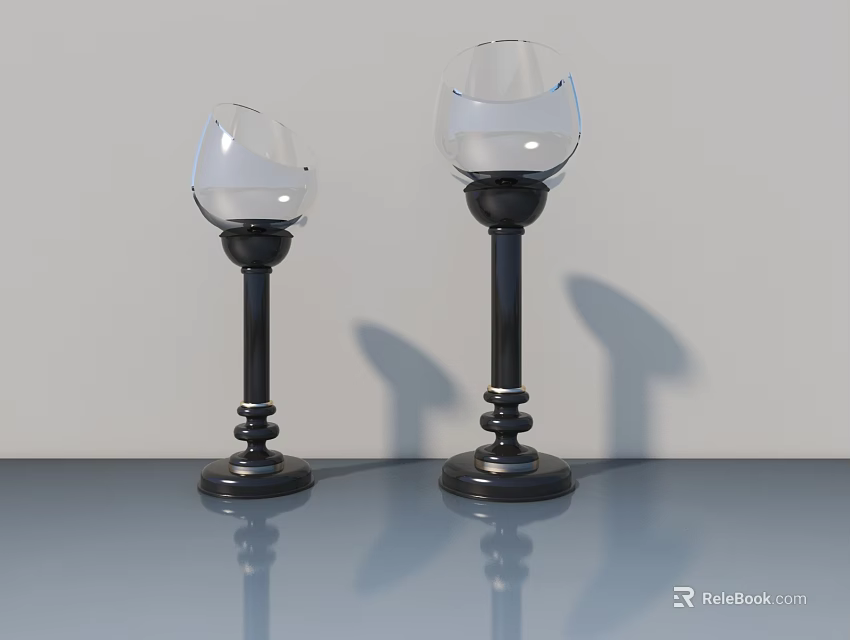 Two Table Lamps With Glass Shades And Black Spiral Bases On Smooth Tabletop 3d model 