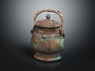 Antique Bronze Decorative Ornament Set With Handle Lid And Intricate Patterns 3d model