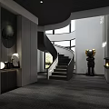 Elegant Minimalist Open Living And Dining Design With Built In Fireplace And Large Windows