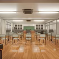 Music Classroom Interior With Piano Wooden Floor Chairs Blackboard And Windows