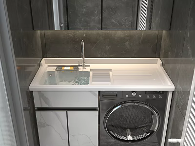Modern Bathroom Vanity Unit With Sink Countertop And Integrated Washing Machine 3d model
