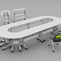Modern Office Table Chair Set With Oval White Tabletop And Wheeled Chairs